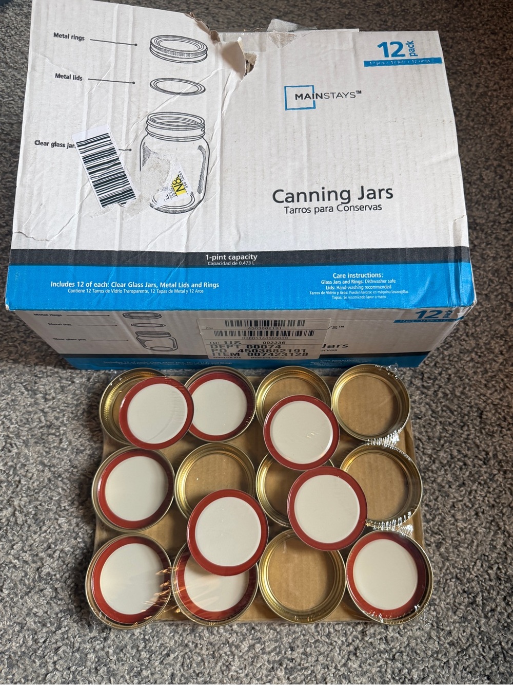 12 - 1-Pint Canning Jars with Lids and Rings